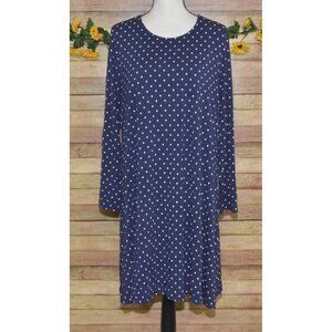 Old Navy XL Women Swing Dress Navy Blue Knit Polka Dot Stretch Casual Preppy